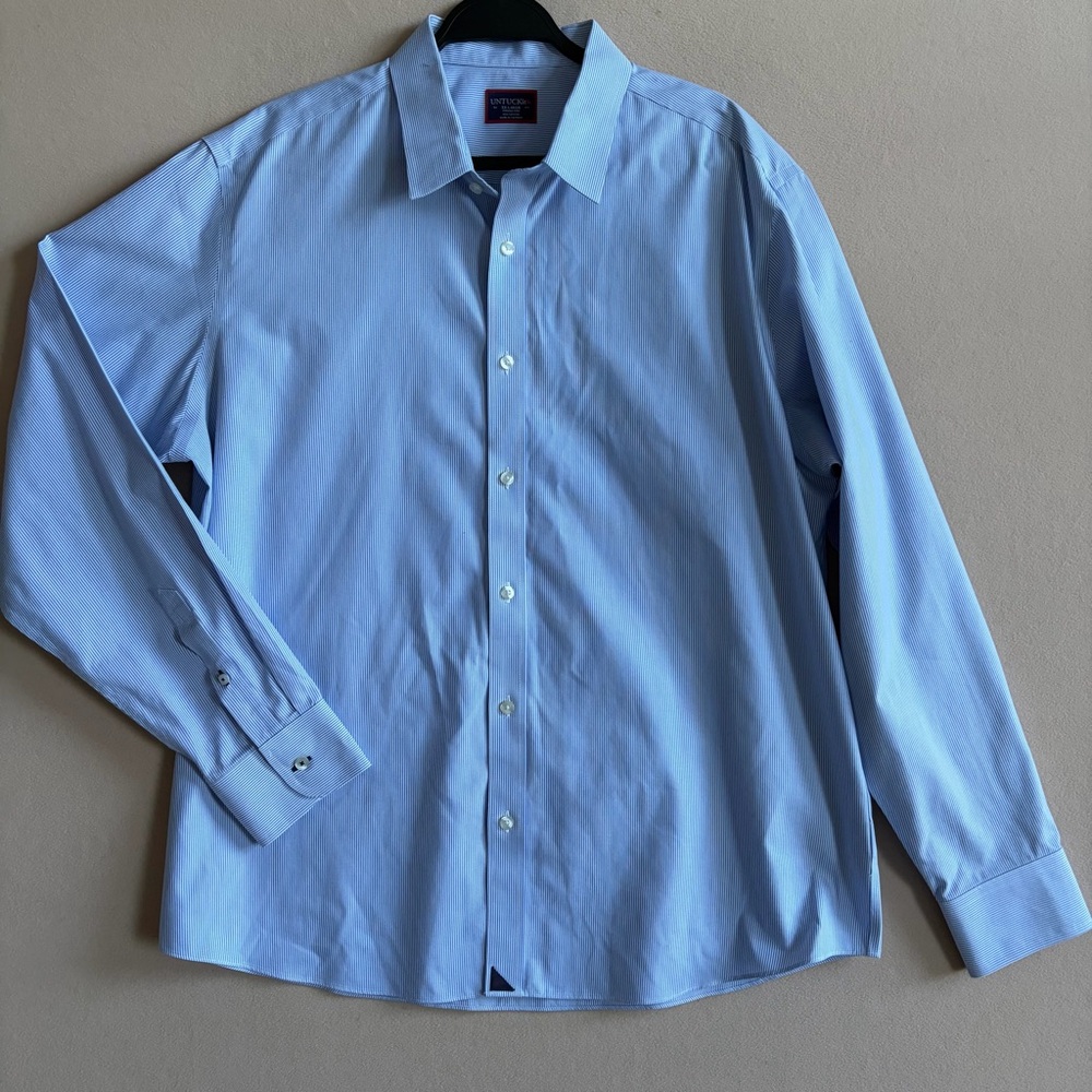 Untuckit Men’s Wrinkle-Free Bordeaux Shirt Blue & White Stripes size XXL